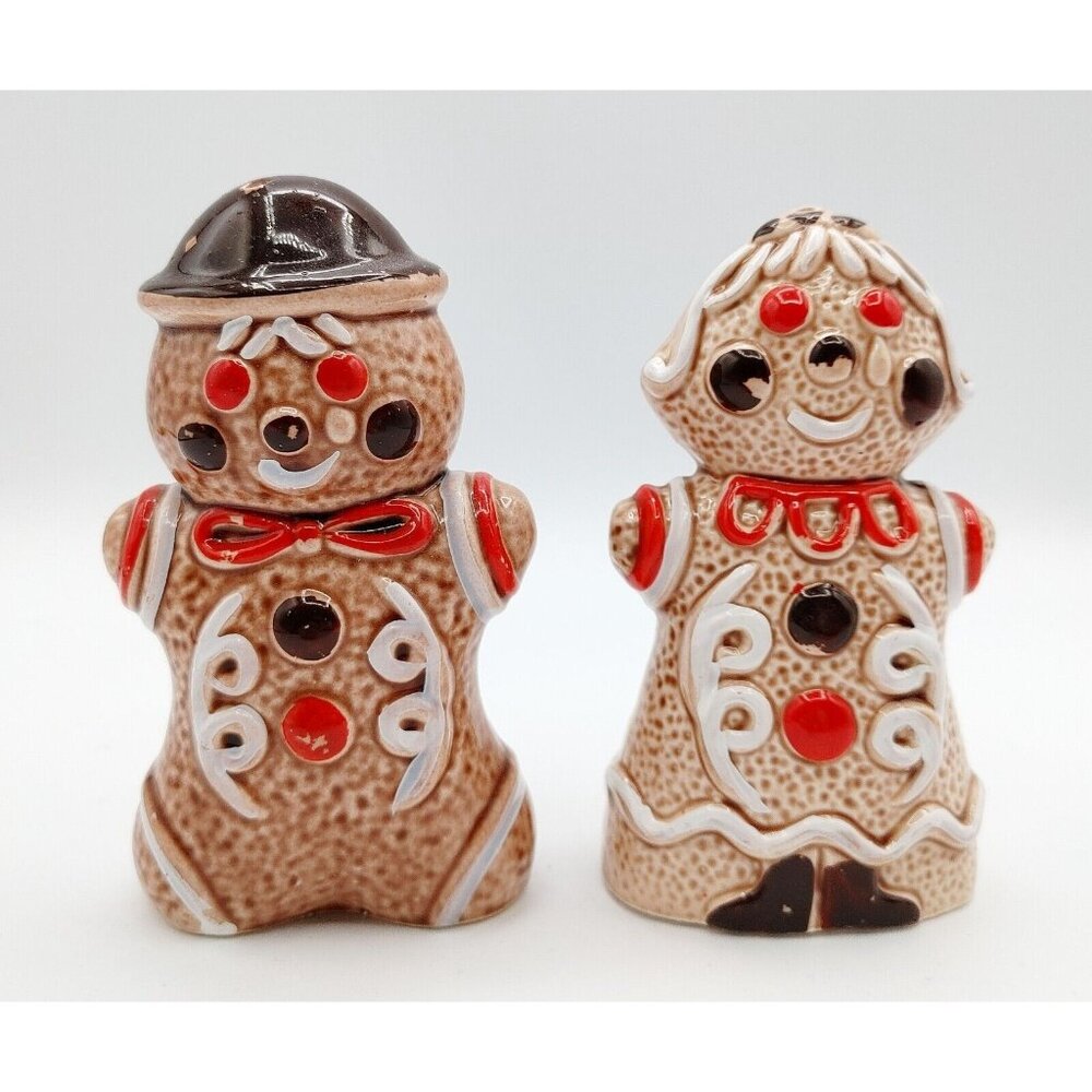 Gingerbread Man & Woman Salt And Pepper Shaker Set Japan Christmas